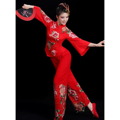 Women Girls Chinese Folk dance Costumes Chinese traditional yangge umbrell festive fan dance Dresses square dance adult suits